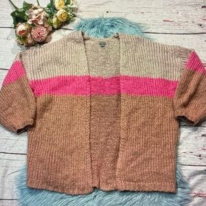 aerie Beige, Brown & Pink Colorblock Open Cardigan